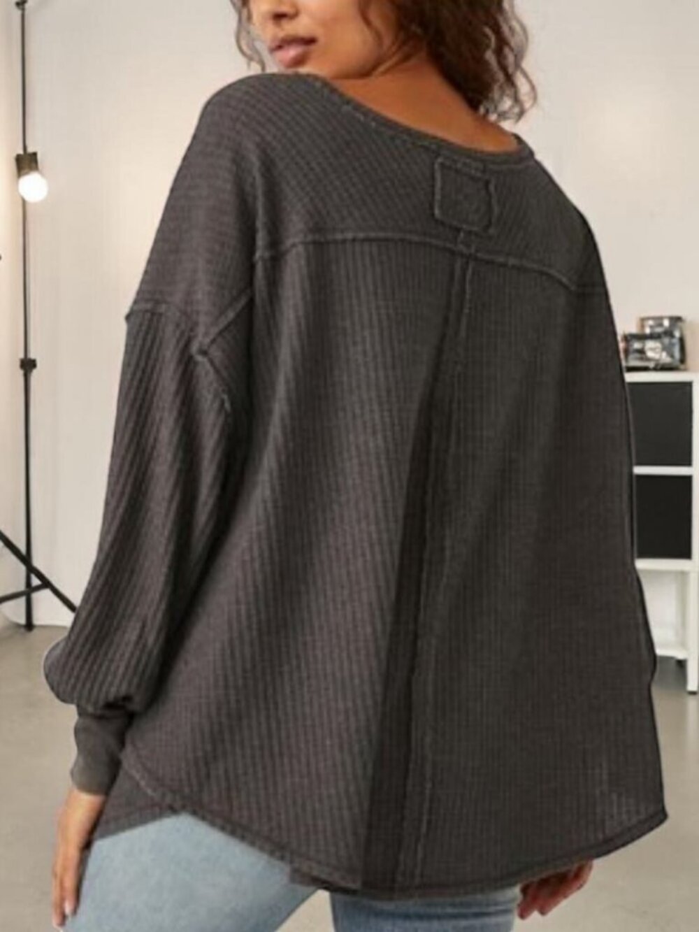 Free People "We The Free" Coraline Balloon Sleeve Thermal Top ✨Size: XXL✨ NWOT - Picture 2 of 5